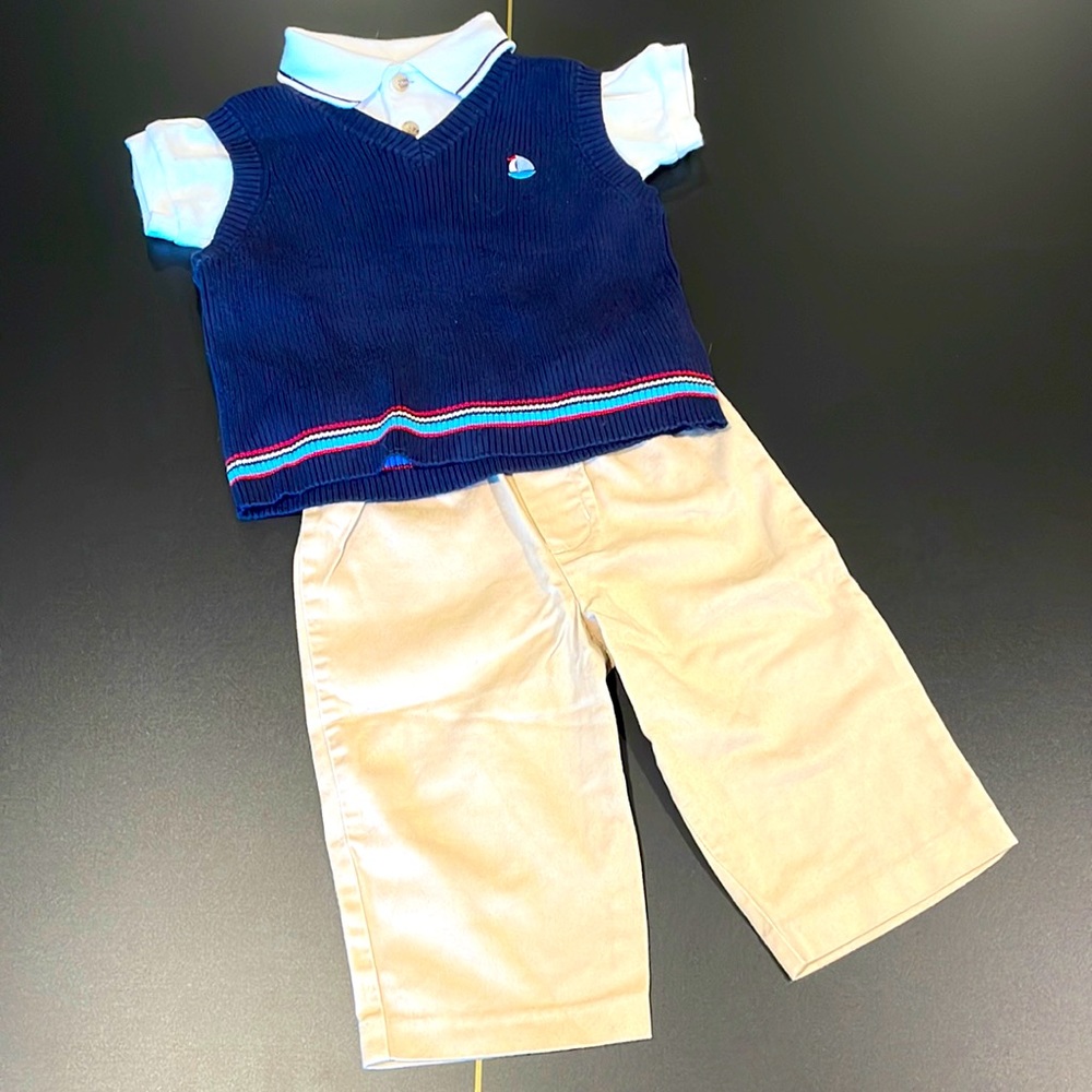 Baby Boy Sweater Vest, Polo & Khakis Set Size 12 Months